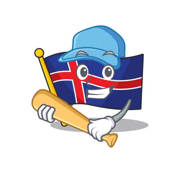 Bandeira dos desenhos animados iceland com personagem jogando beisebol —  Vetores de Stock