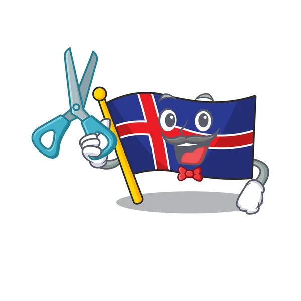 Bandeira dos desenhos animados iceland com em barbeiro caráter —  Vetores de Stock