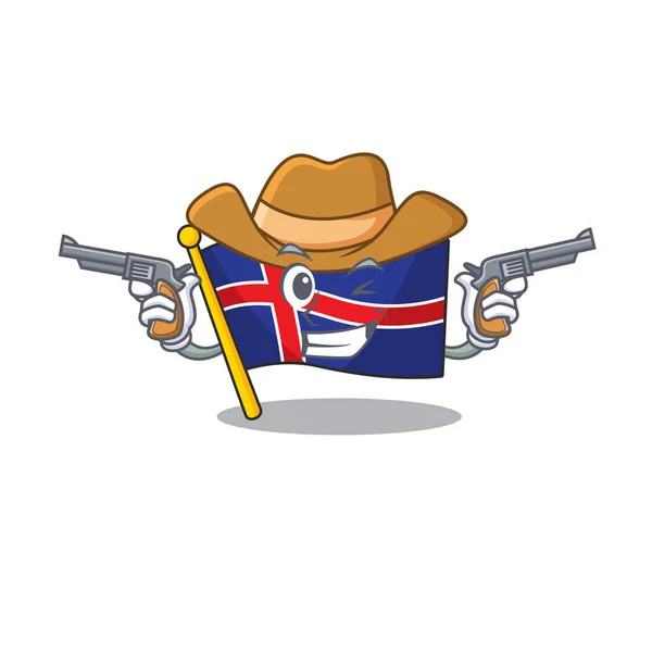 Bandera de dibujos animados iceland con vaquero aislado celebración — Vector de stock