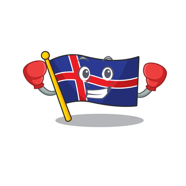 Mascote bandeira iceland com em caráter boxe feliz —  Vetores de Stock