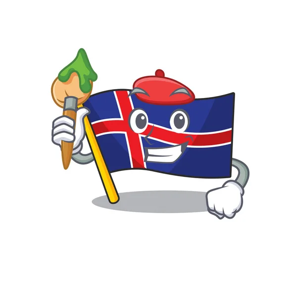 Bandeira iceland isolado em desenhos animados mascote pintor —  Vetores de Stock