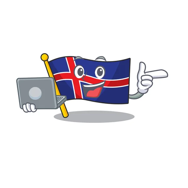Islanda personaggio bandiera con il trasporto del computer portatile — Vettoriale Stock