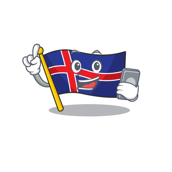 Izolowana flaga Islandia z telefonem komórkowym szczęśliwy — Wektor stockowy