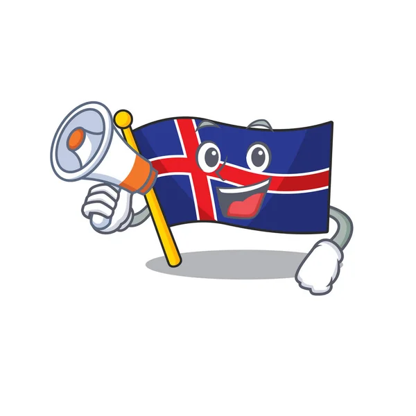 Bandera iceland dibujos animados aislados con la celebración de megáfono — Archivo Imágenes Vectoriales