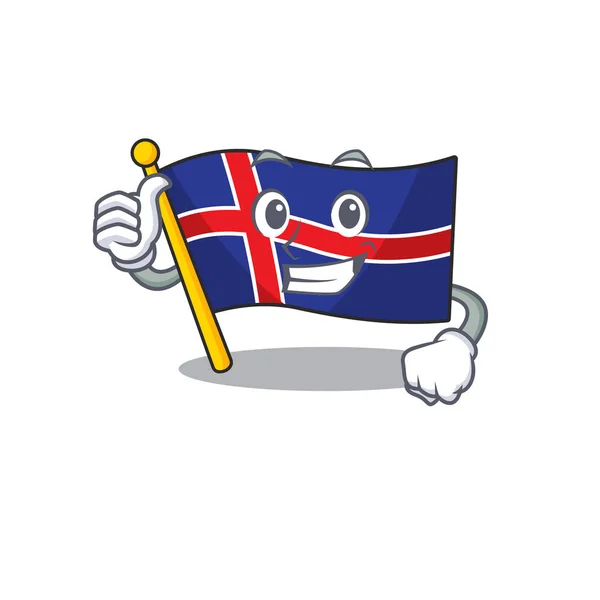 Bandiera della mascotte iceland pollice in alto forma del carattere — Vettoriale Stock