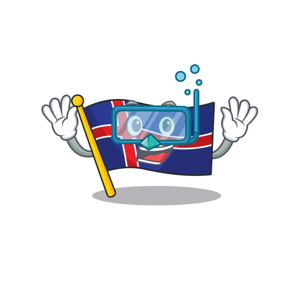 Flaga maskotki iceland z nurkowaniem postaci — Wektor stockowy