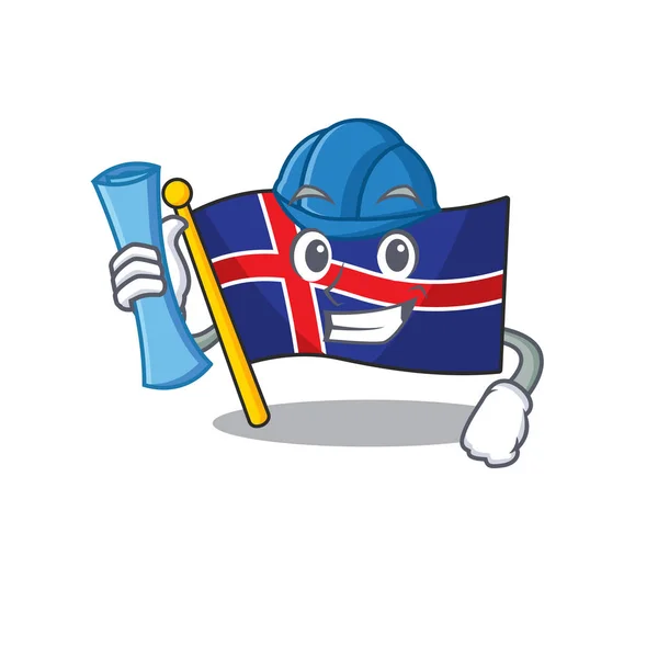 Flaga znaków iceland z maskotką architekta — Wektor stockowy