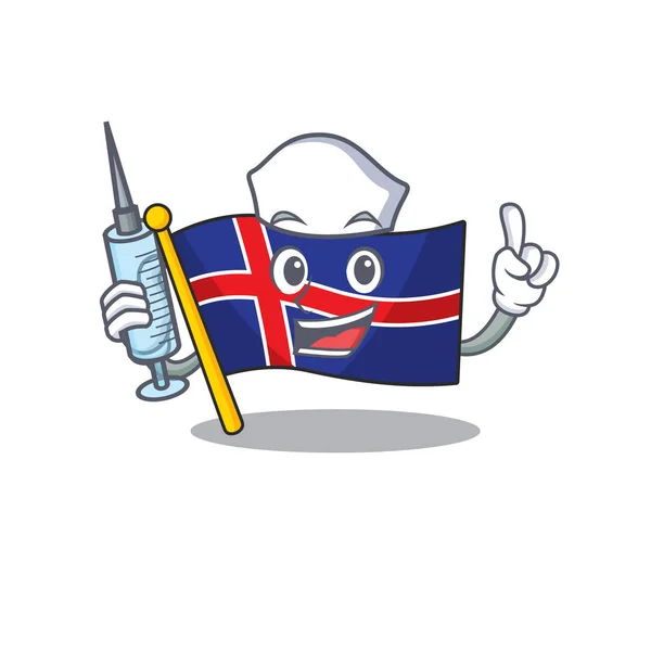 Sorrindo bandeira iceland personagem dos desenhos animados enfermeira bonito —  Vetores de Stock