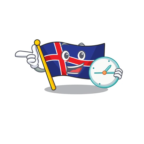 Bandeira iceland desenhos animados com o relógio trazer —  Vetores de Stock