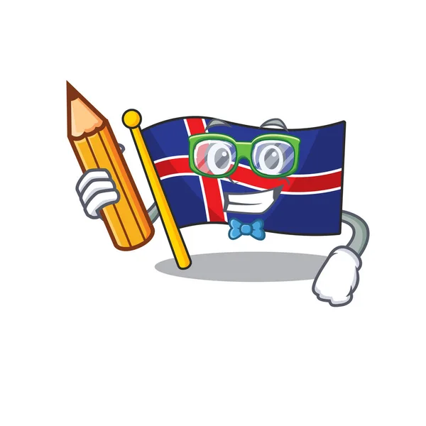 Kreskówka flaga iceland z kreskówki student gospodarstwa ołówek — Wektor stockowy