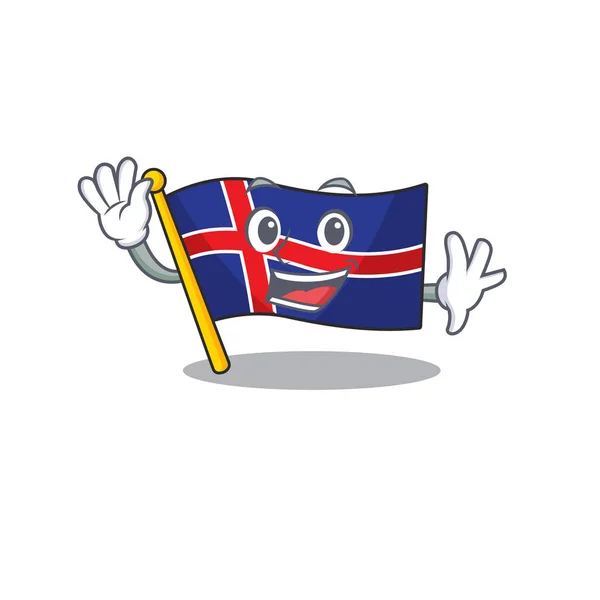 Bandiera della mascotte iceland nel cartone animato sventolante — Vettoriale Stock