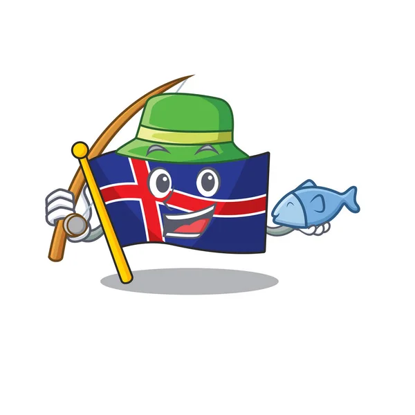 Bandeira de mascote iceland com forma de desenho animado pesca —  Vetores de Stock
