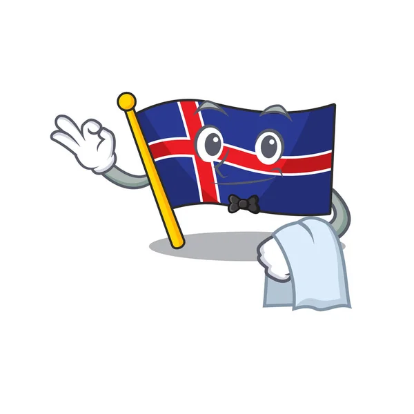 Bandeira isolada iceland desenhos animados com garçom —  Vetores de Stock