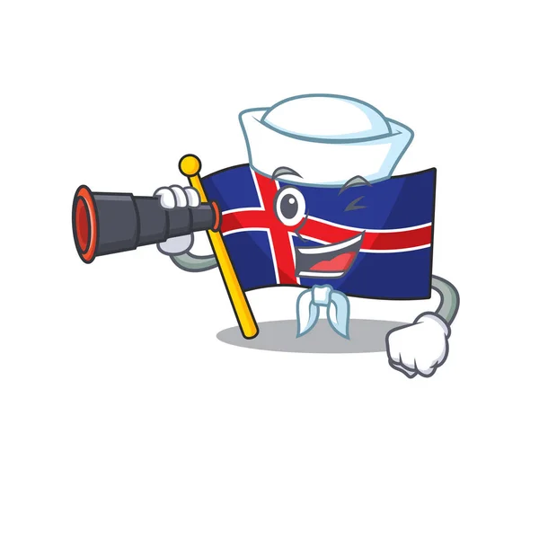 Bandeira dos desenhos animados iceland com marinheiro segurando binocular —  Vetores de Stock