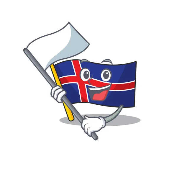 Bandeira dos desenhos animados iceland com mascote trazer bandeira —  Vetores de Stock