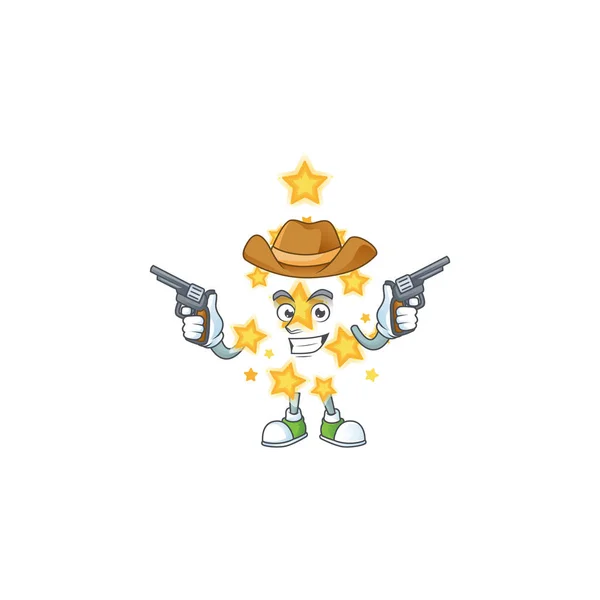 Kerst ster cartoon karakter als een Cowboy met geweren — Stockvector