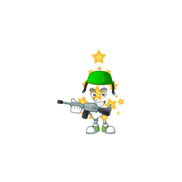 A cartoon style of christmas star Army with machine gun — Stock Vector