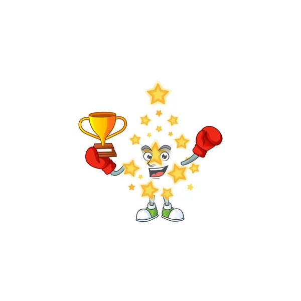 Super cool Ganador de boxeo estrella de Navidad en el estilo de dibujos animados mascota — Vector de stock
