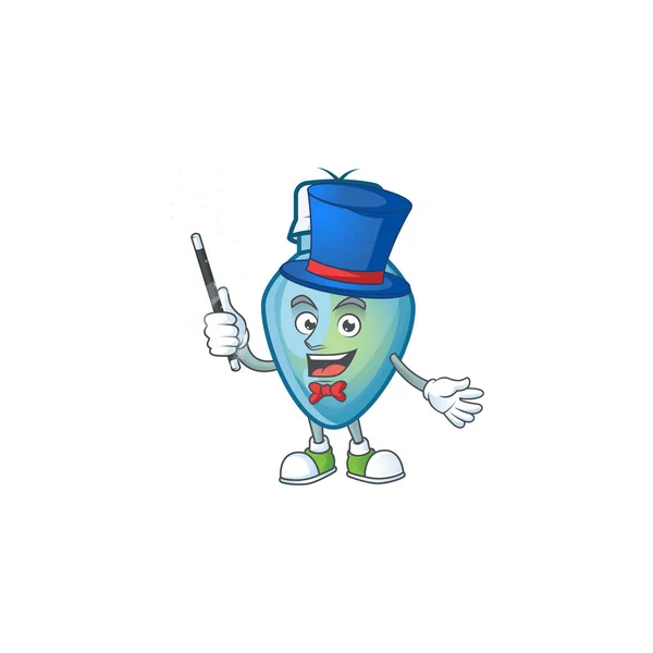 Personaje de dibujos animados de la bombilla azul de Navidad Estilo mago — Vector de stock