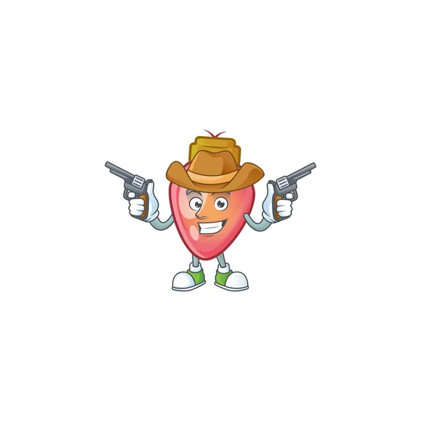 Red christmas bulb cartoon character as a Cowboy holding guns — Stock Vector