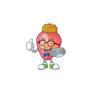 Sevimli inek oyuncu kırmızı noel ampulü çizgi film karakteri tarzı