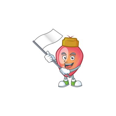 Kırmızı Noel ampulü çizgi film karakteri tarzında duran sevimli bayrak.