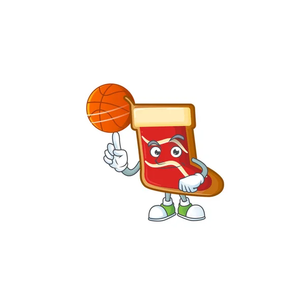 Maskot Santa boty cookies kreslený charakter styl s basketbalem — Stockový vektor