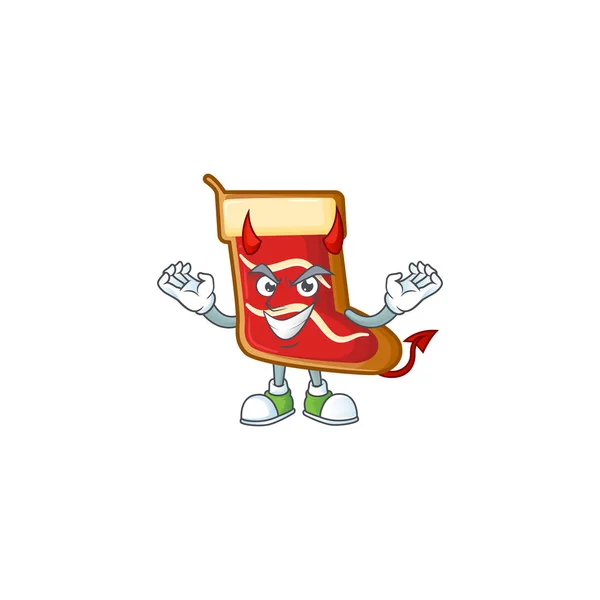 Mascota de dibujos animados de los zapatos de santa galletas en un diseño de gesto Diablo — Archivo Imágenes Vectoriales
