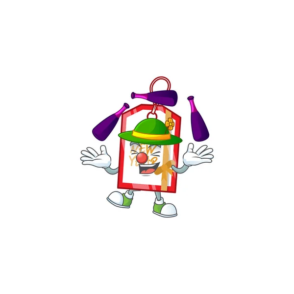 Super cool Malabares feliz año nuevo etiqueta mascota estilo de dibujos animados — Vector de stock