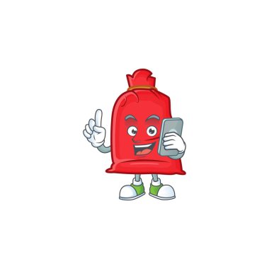 Noel Baba çantasının çizgi film stili telefonda konuşuyor.