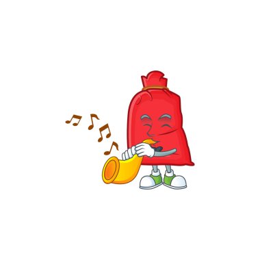 Süper havalı Noel Baba çantası trompetli çizgi film karakteri performansı