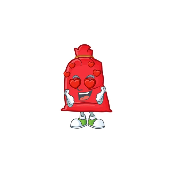 Verlieben glücklich niedlich Weihnachtsmann Tasche schließen Cartoon-Design — Stockvektor