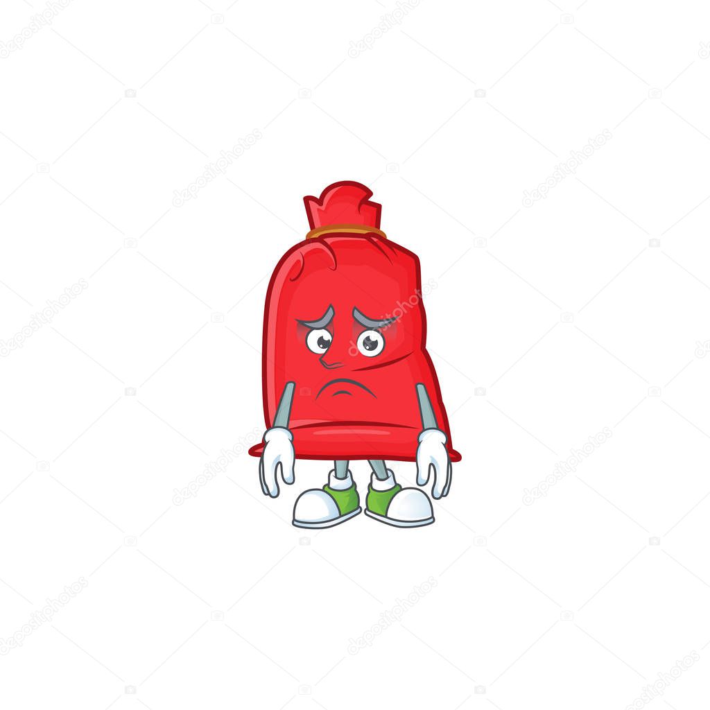 Santa bag close Cartoon character showing afraid look face