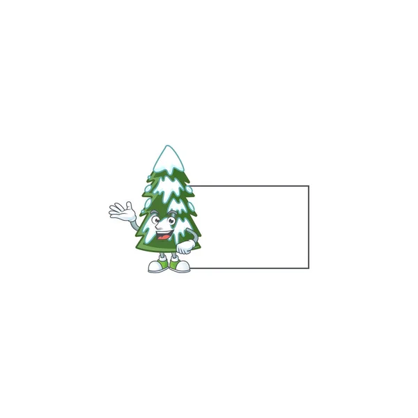 Albero di Natale neve con cartone animato stile personaggio — Vettoriale Stock