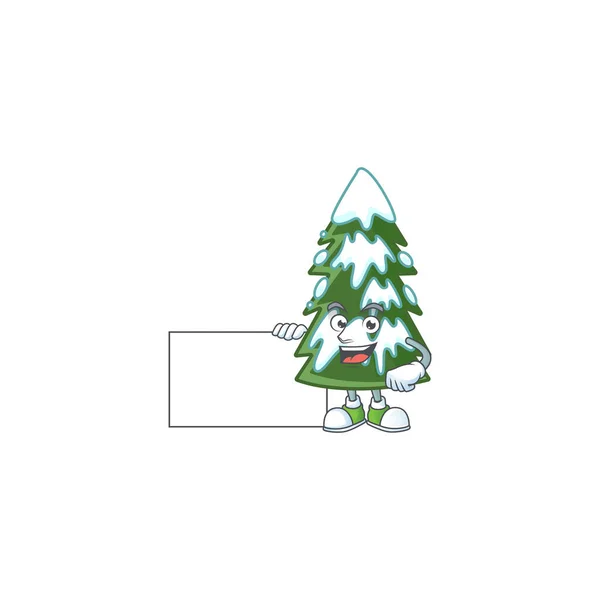 Albero di Natale neve carino personaggio dei cartoni animati con una tavola — Vettoriale Stock