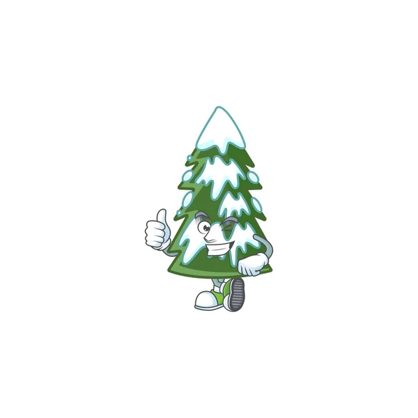 Kép karácsonyfa hó, hogy hüvelykujj fel gesztus — Stock Vector