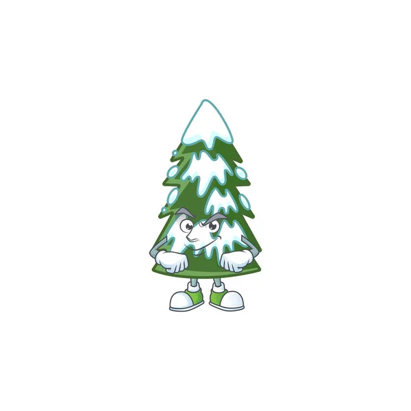 Albero di Natale stile del fumetto della mascotte della neve con la faccia di mirking — Vettoriale Stock