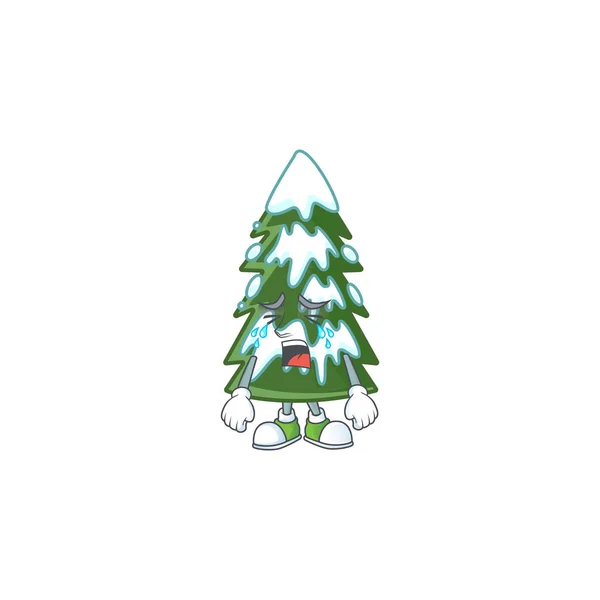 Droevig huilen kerstboom sneeuw cartoon karakter design stijl — Stockvector