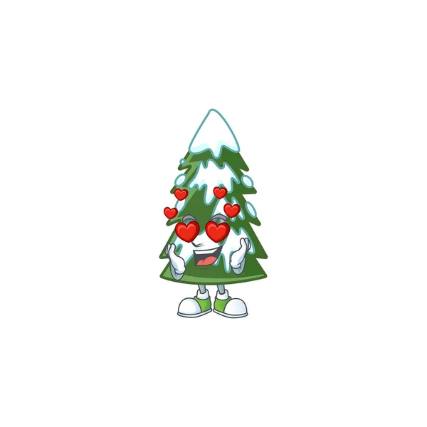 Szerelembe esni boldog aranyos karácsonyfa hó rajzfilm tervezés — Stock Vector