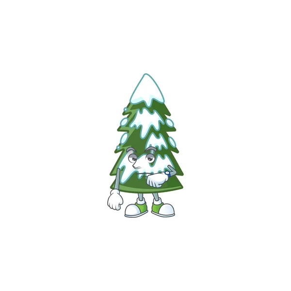 Waiting christmas tree snow on cartoon mascot style design — Stock Vector