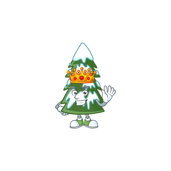 ( 영어 ) King of Christmas tree snow on cartoon mascot style — 스톡 벡터