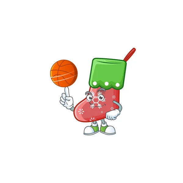 Mascota de santa calcetines estilo personaje de dibujos animados con baloncesto — Vector de stock