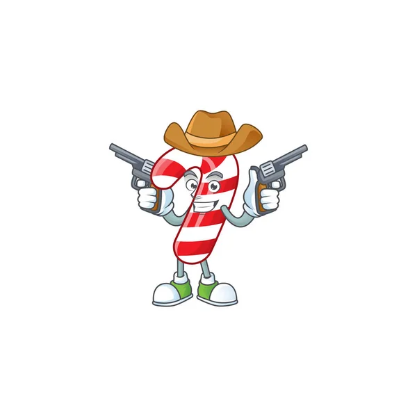 Christmas candy cane cartoon character as a Cowboy holding guns — Stock Vector