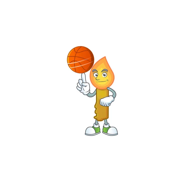 Mascote de estilo de personagem de desenho animado vela de ouro com basquete — Vetor de Stock
