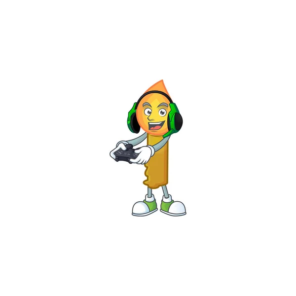 Gamer personagem de desenho animado vela de ouro com fone de ouvido e controlador — Vetor de Stock