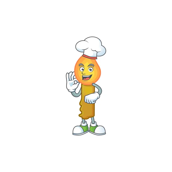 Happy Chef personagem de desenho animado vela de ouro com chapéu branco — Vetor de Stock