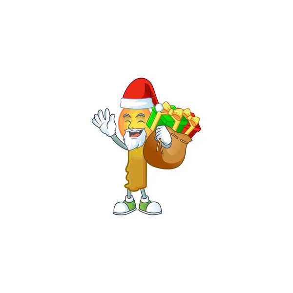 Papai Noel com saco do presente vela de ouro desenho animado personagem design —  Vetores de Stock