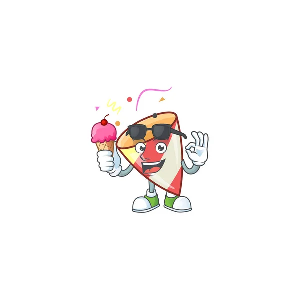 Patlayan konfetiyi dondurma ile sunan maskot karakteri — Stok Vektör