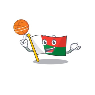 Maskot bayraklı madagaskar ve basketbol karakteri