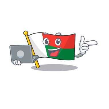 Maskot bayrak madagaskar ile dizüstü bilgisayar karakteri getirmek